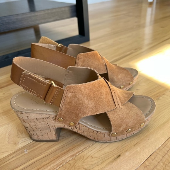 Franco Sarto chestnut brown suede L-Kicks cork platform sandal shoes size 8 - Picture 5 of 15